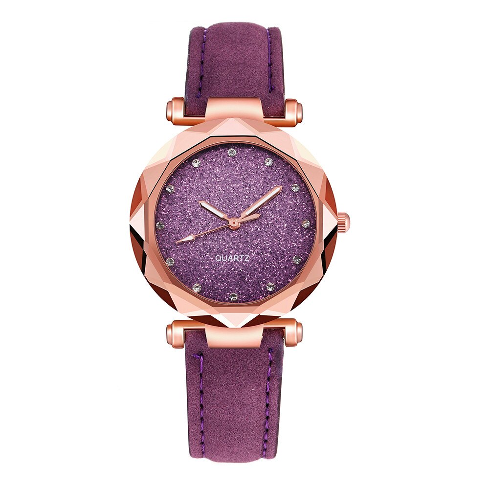 Ladies Korean Rhinestone Rose Gold Quartz Watch Female Belt Watch montre femme часы женские zegarki damskie: Purple