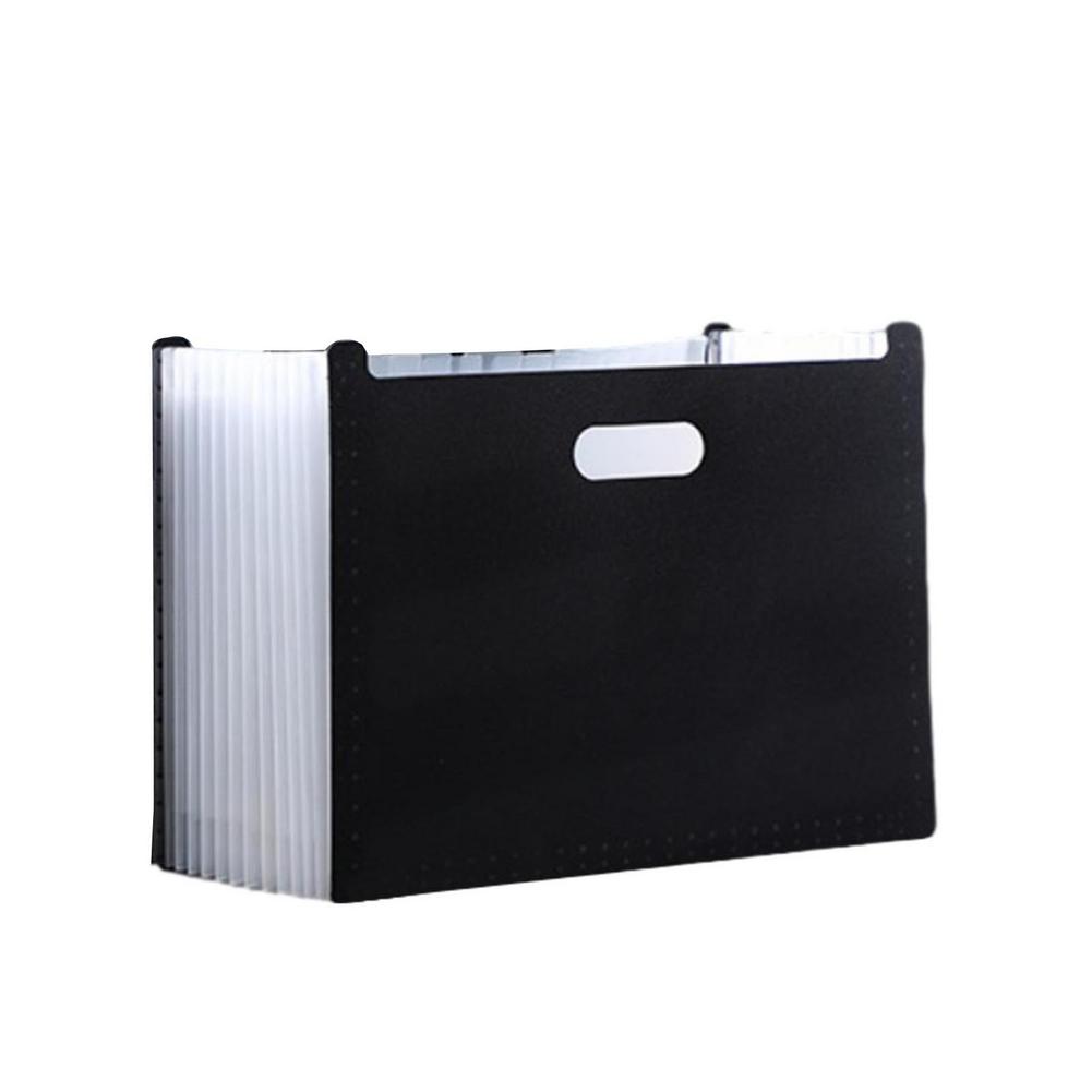 13 Pockets Portable File Folder Extension Wallet Bill Receipt Document Paper Organizer Storage Bag Office School Stationery: Black