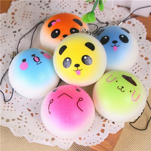 1Pcs 4Cm Zachte Trage Stijgende Buns Scented Telefoon Charmes Bandjes Squishy Kawaii Expression Broodje Gezicht Squishy Brood Mode panda