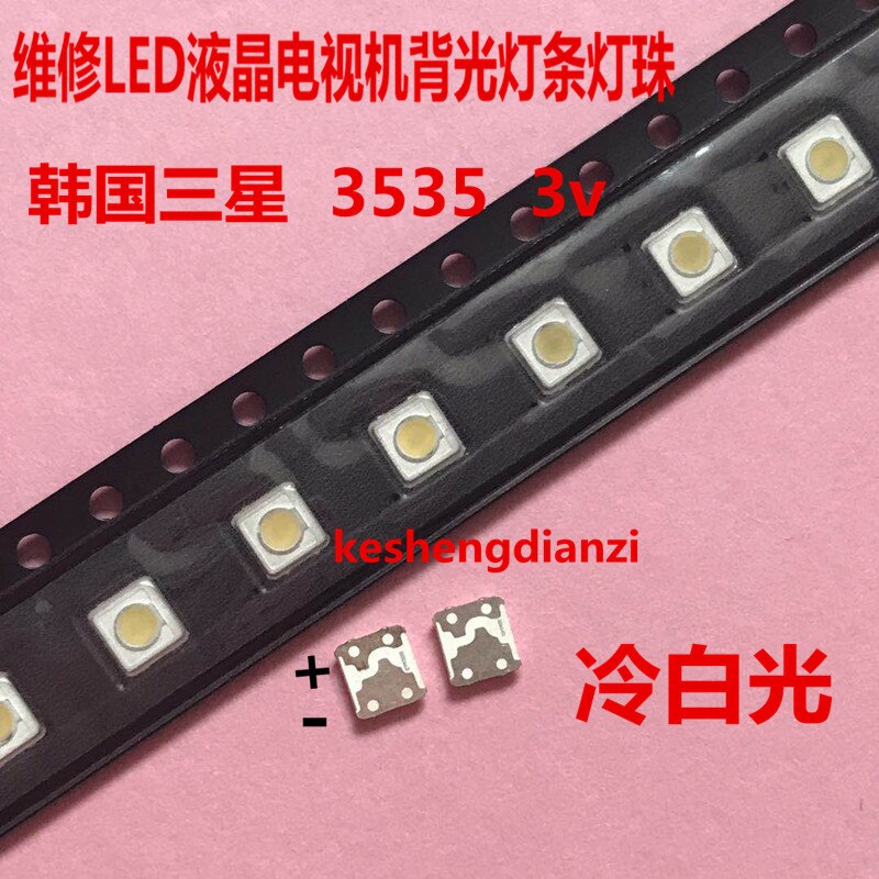 200 stk/samsung lcd tv reparasjon led bakgrunnsbelysning stripe lys stripe  tv 3537 lampe perler 3535 kald hvit 1w 3v for