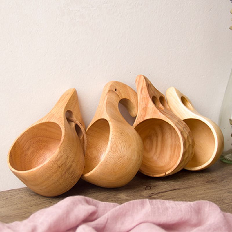 Träkopp te kaffe mugg bärbar utomhus naturlig trä dricksmjölk kopp med handtag heminredning drinkware kuksa kasa tekopp