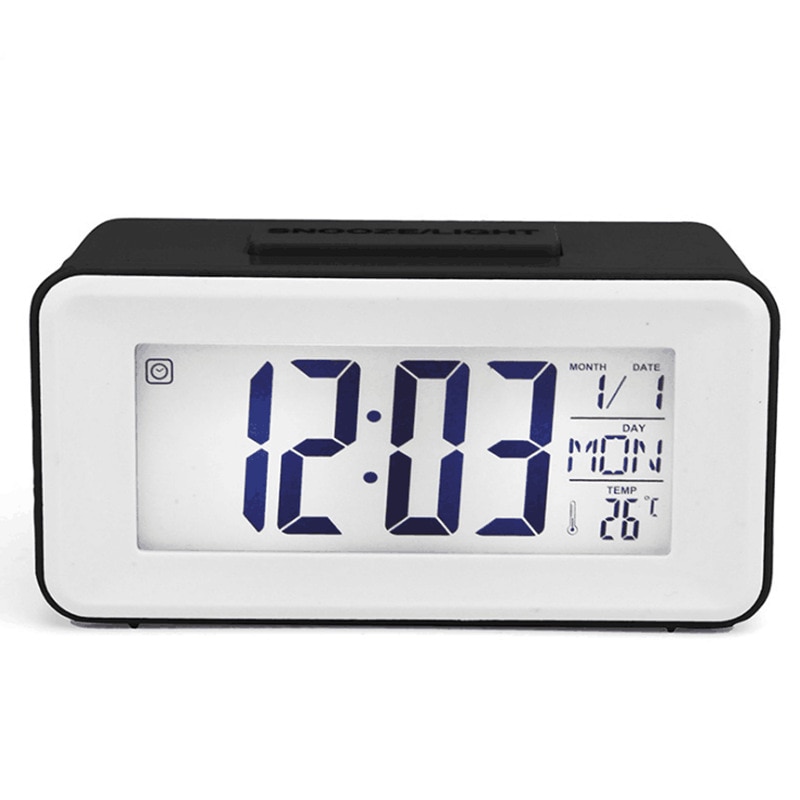 Horloge numérique de bureau rétro-éclairé 12/24 H, contrôle du son, 8 sonneries d&#39;alarme pour chambres d&#39;enfants, horloge électronique simple: black