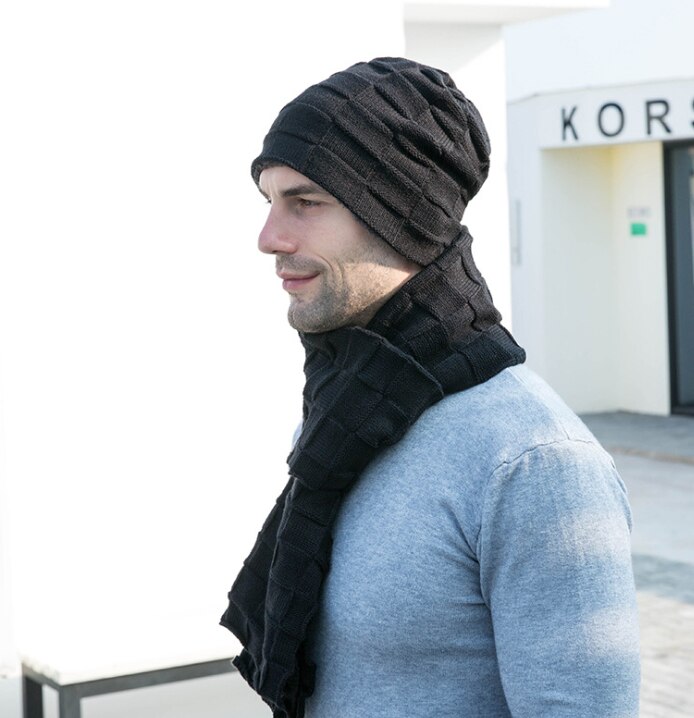 Beanies hue tørklæde handsker sæt 3 stk vinter strikket tyk varm hue kvinder mænd solid retro hue hat soft touch screen handsker