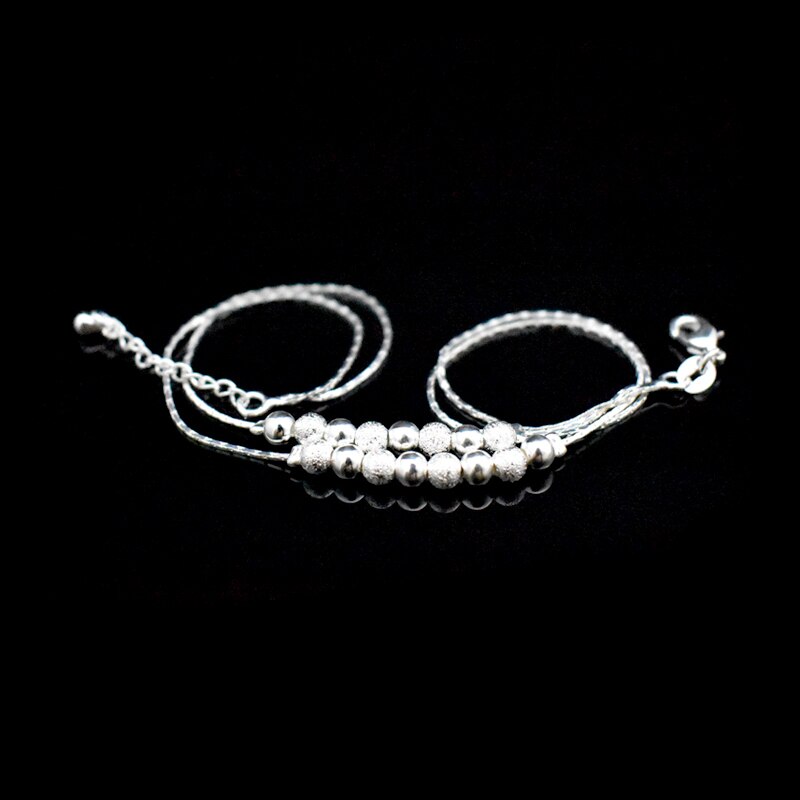 Double Layer Bal Kraal Vrouwen Enkelband 925 Sterling Zilver Frosted Kralen Hanger Voet Ketting Strand Enkelbanden Armband Sieraden