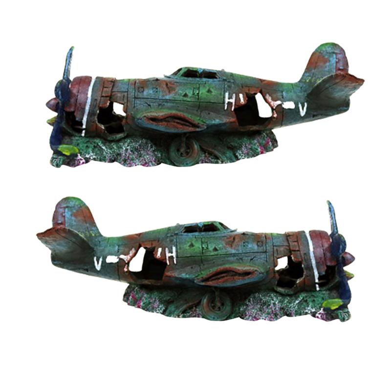Resin Craft Fish Tank Plane Artificial Plane Wreckage Decor Aquarium Landscape Ornament (Size S)