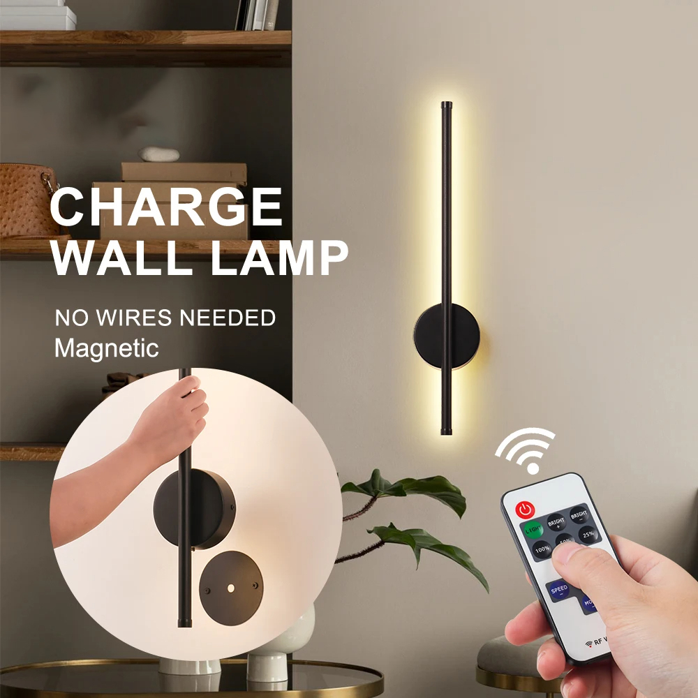 Genopladelig 50cm/80cm væglamper trådløs led indvendig væglampe dæmpning moderne ved siden af natlampe til soveværelse fjernbetjening