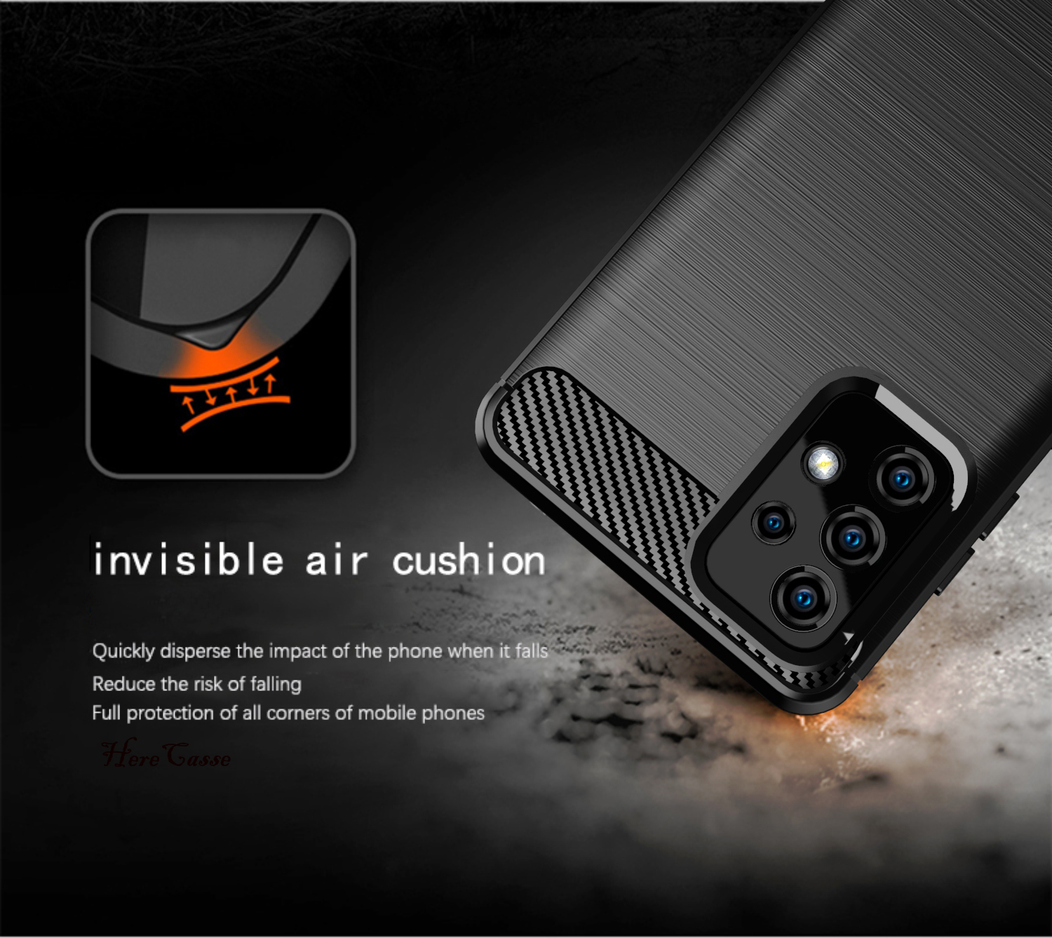 Karbonfiberdeksel til samsung galaxy  a12 a22 a32 4g a42 a52 a72 5g a82 a02 a53 a8 a7, mykt silikondeksel med støtdempende egenskaper