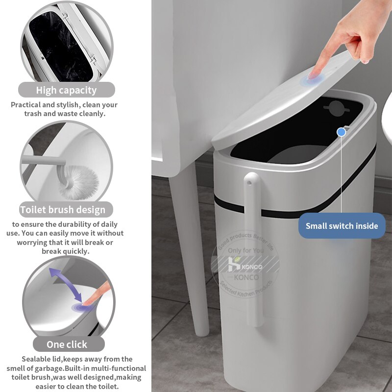 Konco Poubelle et Brosse De Toilette Ensemble, Poubelles Brosse Wc Poubelle Seau et Brosse De Toilette avec Set De Support Pour salle de bain