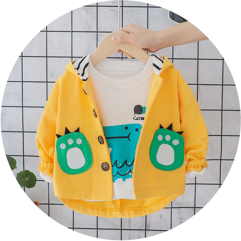 Herfst Baby Jongens Cartoon Dinosaurus Print Lange Mouwen Hooded Casual Jas Kinderen Kids Bovenkleding Meisjes Jassen Casaco