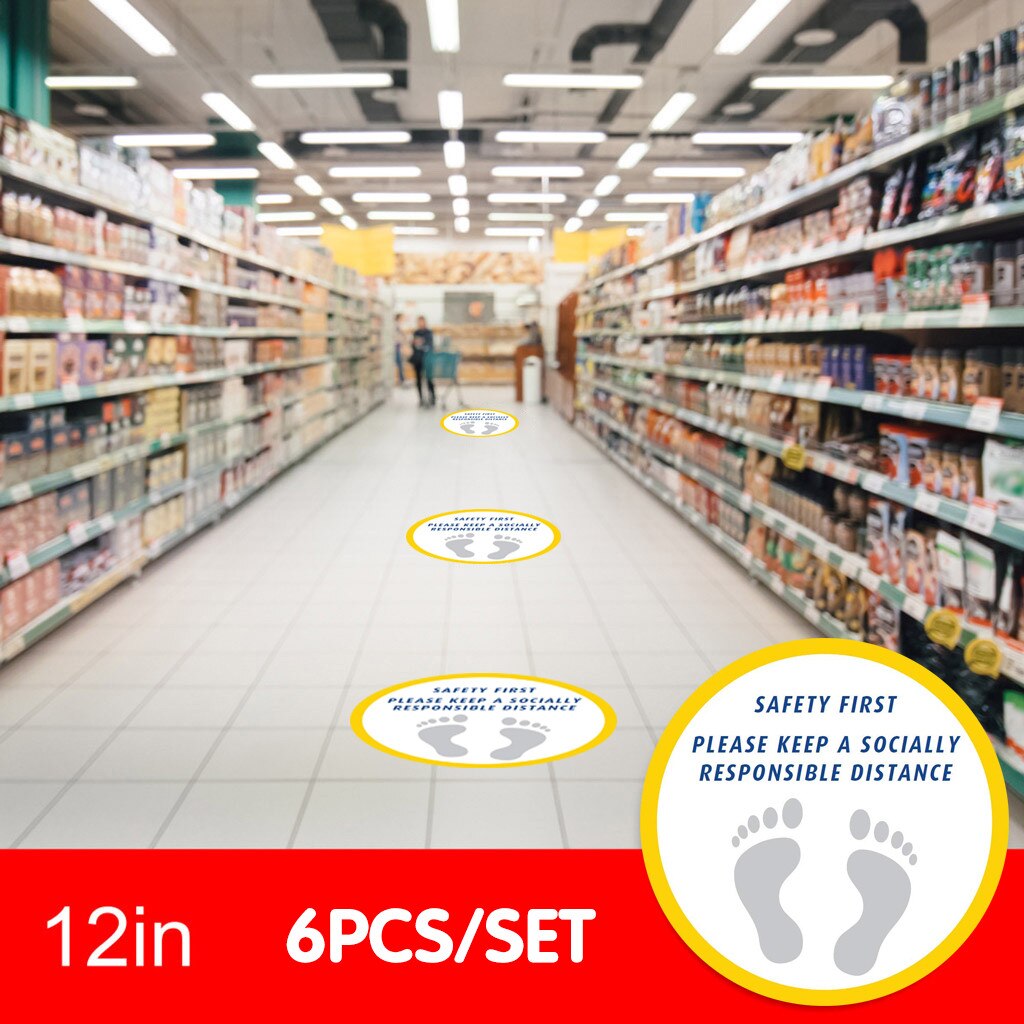 6PC Ground sign Isolated label Please Keep Wait Here Stand Here Keep 6ft in Between Distance Marker Floor 30CM diameter