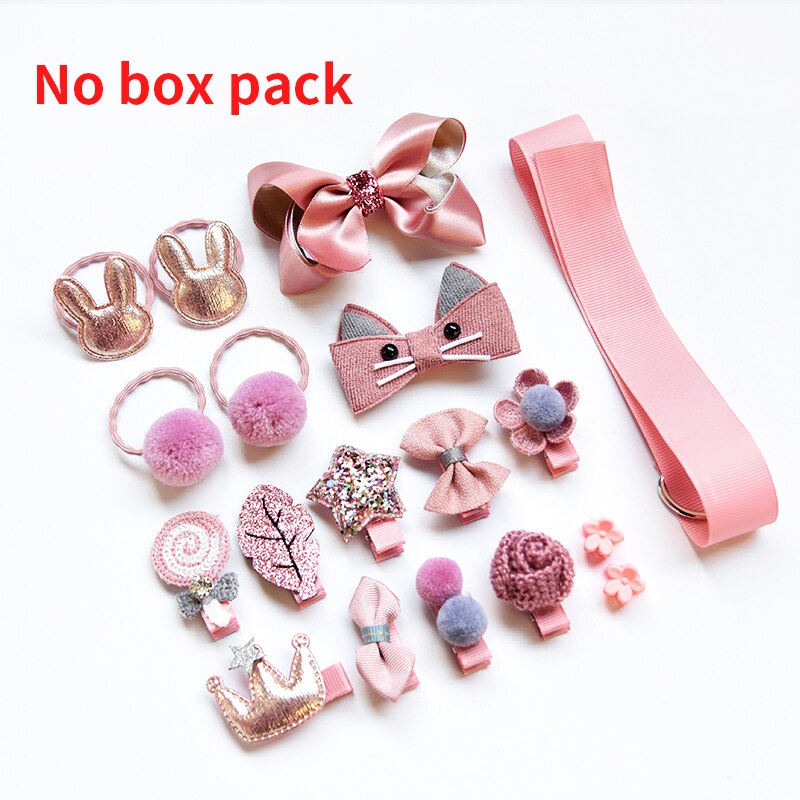 18/24 Stks/set Baby Haar Clips Haarband Bows Baby Girl Haaraccessoires Hoofdband Meisjes Chiffon Cartoon Haarspeldjes Elastische Haar band: 18 Pcs-Korea pink