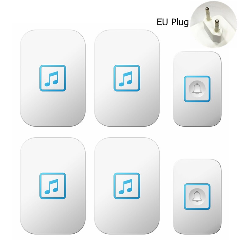 Intelligent trådløs dørklokke vandtæt 2 -knaps 4- modtager us eu uk au stik led lys hjemme dørklokke ringer klokke 300m fjernbetjening: Hvid 2 x 4 eu