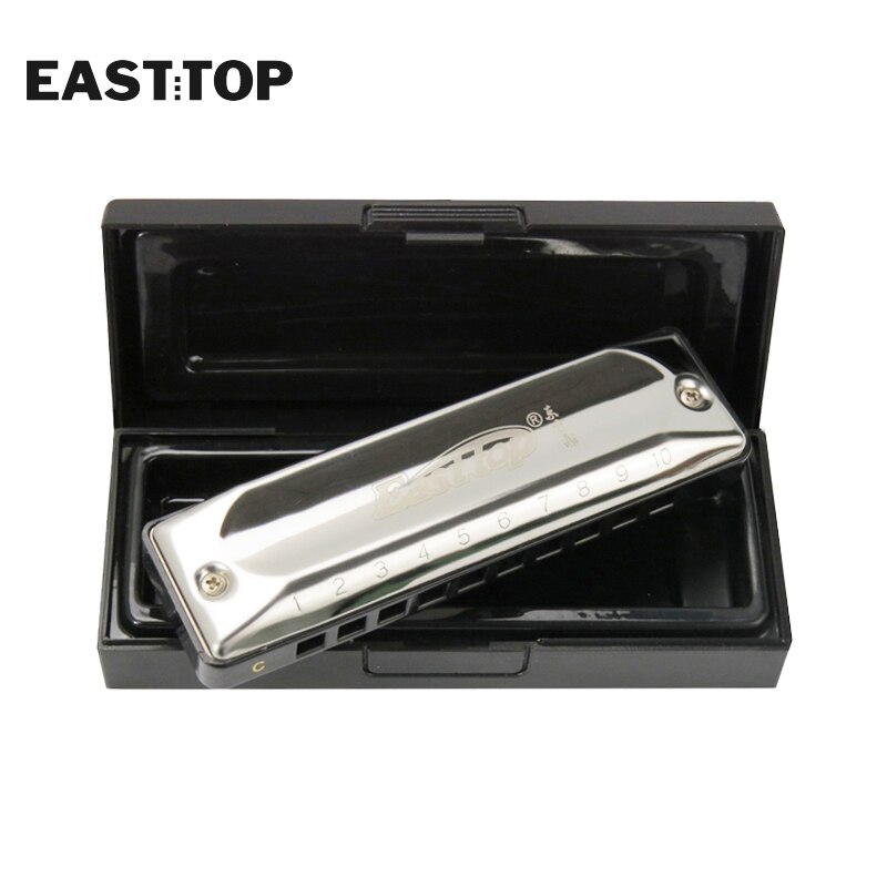 EASTTOP T002 10 Holes 20 Tones Blues Harmonica Key of C Stainless Steel Harp Diatonic Harmonica for Adults Kids Players