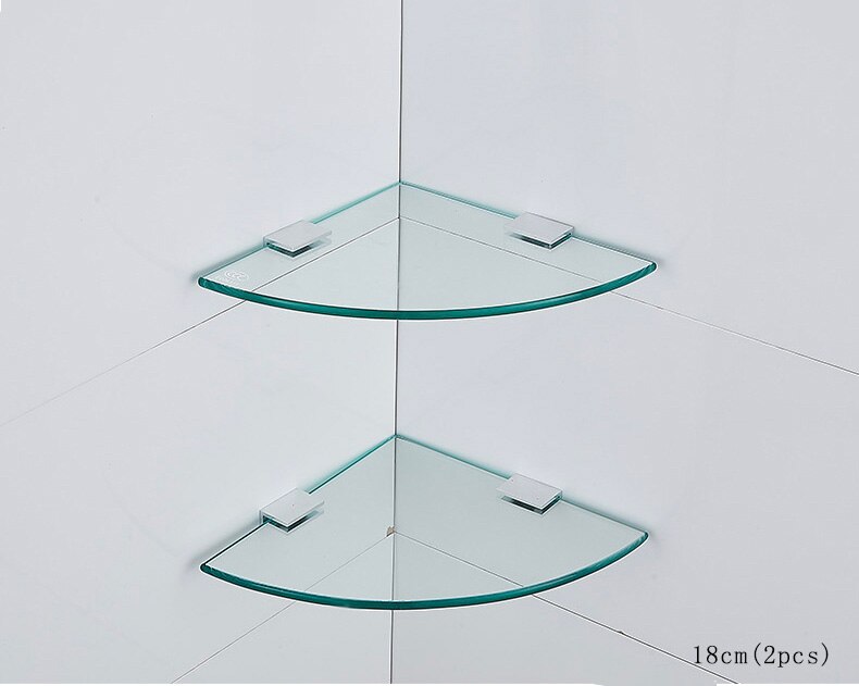 Bathroom glass shelf corner tripod bathroom corner shelf storage shelf kitchen shelf bedroom shelf: 18cm-2pcs