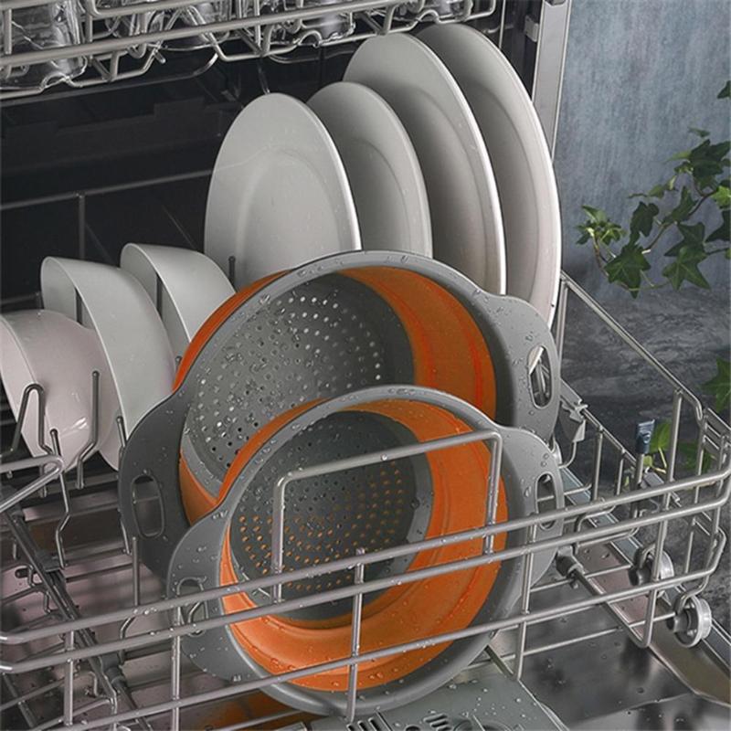 Foldable Silicone Colander Fruit Vegetable Washing Basket Strainer Drain Kitchen Gadget Tool Collapsible Drainer With Handle