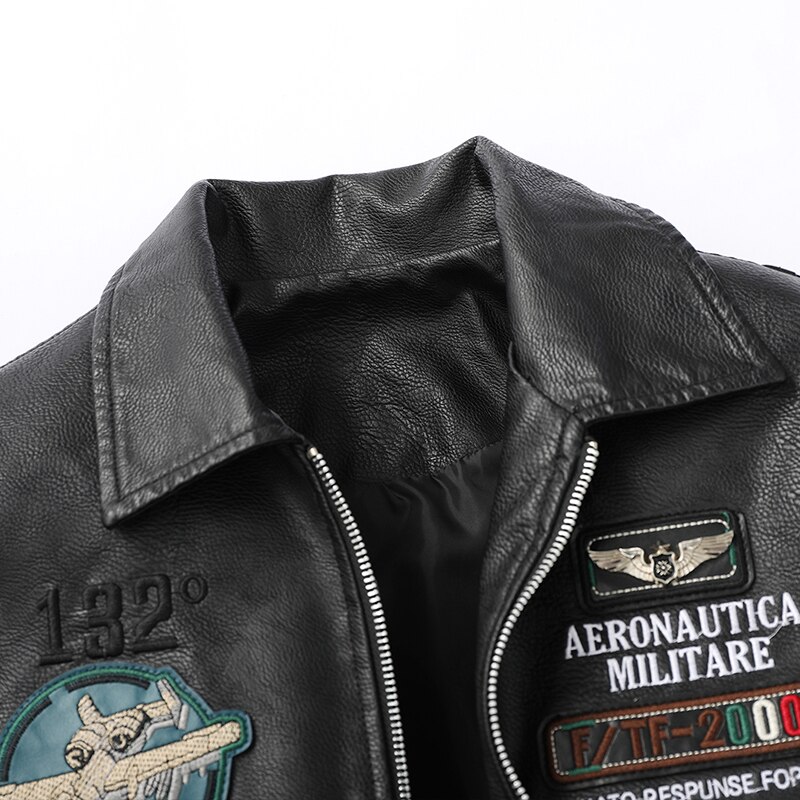Chaqueta de cuero PU de para hombre, abrigo de estilo coreano bordado para Moto, a la ,