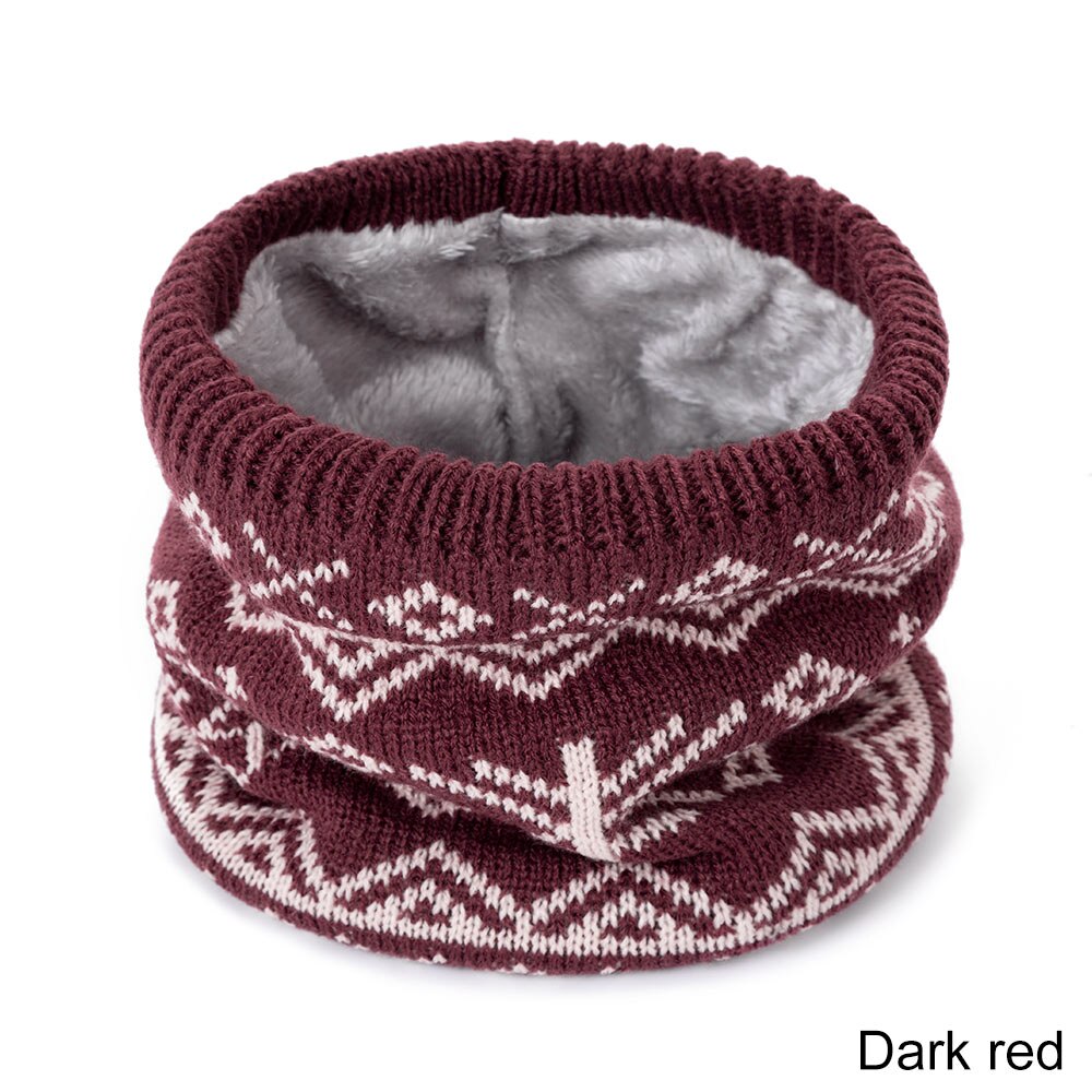 Winter warme sjaal voor vrouwen gebreide halsdoeken ringen pluche kinderen mannen kraag ring vrouwelijke foulard halsdoek: Donkerrood