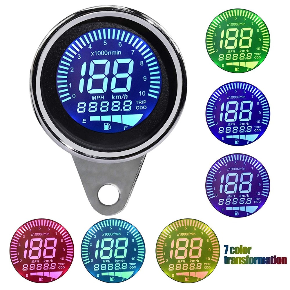 Velocímetro lcd universal para motocicleta, odoômetro, tacômetro, medidor de combustível 4 em 1 para motocicletas, 1 peça, 12v, 7 cores