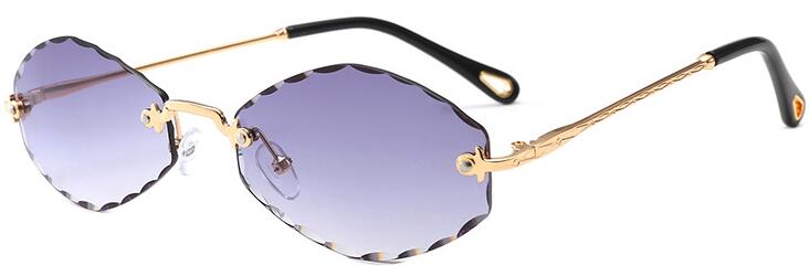 Populaire Kleine Randloze Zonnebril Dames Luxe 90 S Vintage Paars Ovale Zonnebril Man Oculos De Sol: C1 gold gray