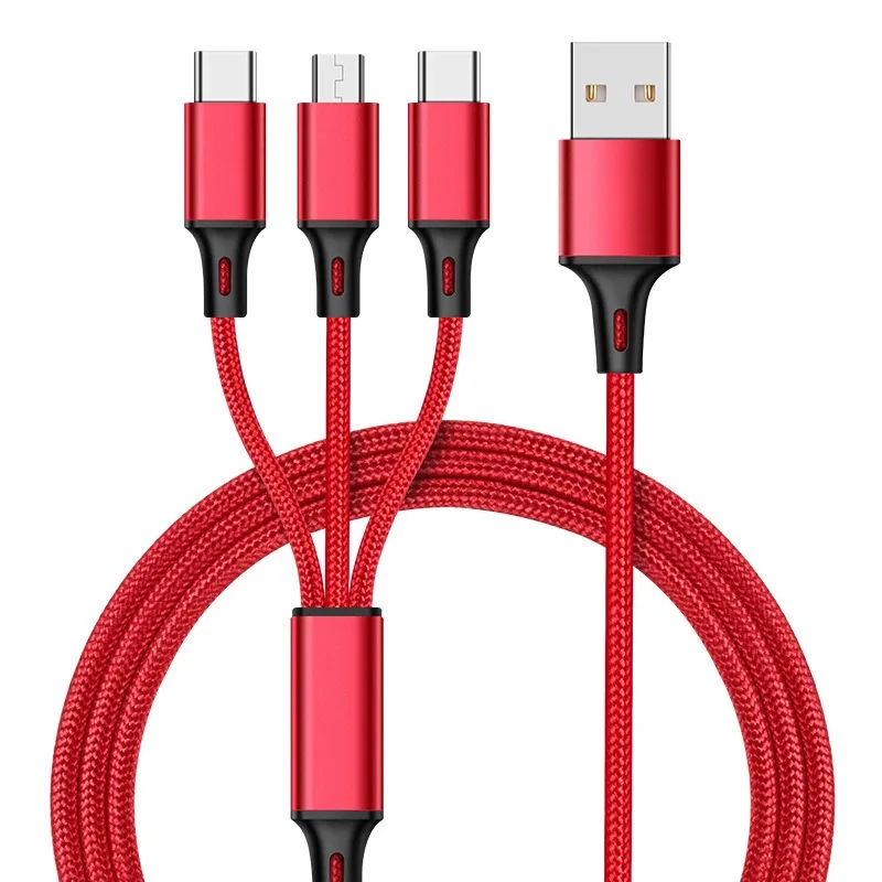 Data Type USB Charger Cable, Universal Fast Charging Cable 3 In 1 Multi-function Charging Cable: Red