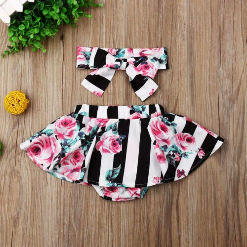 Meisje Rokken 2 STUKS Peuter Infant Baby Meisjes Bloemenprint Streep Tutu Shorts Hoofdband Outfits Set