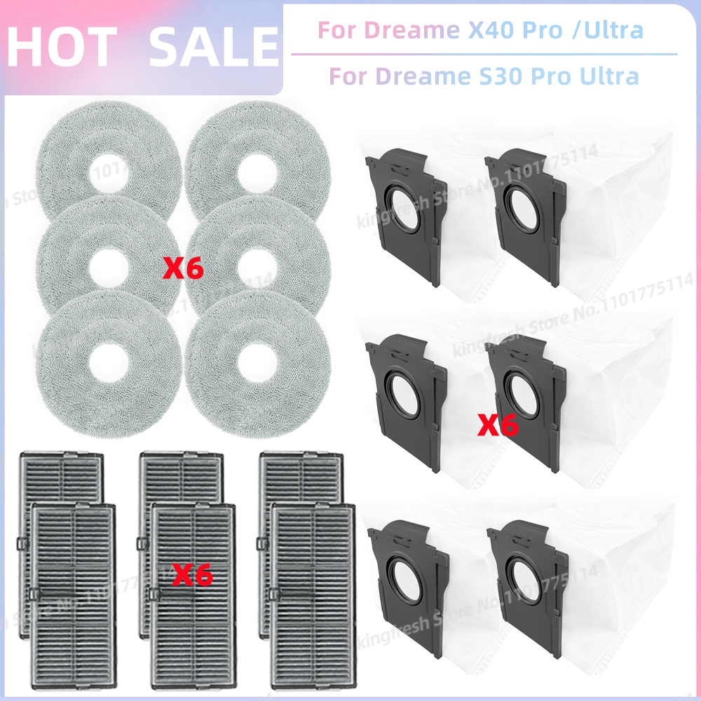 Compatible con ( Dreame X40 Ultra / L40 Ultra, MOVA P50 Pro Ultra / MOVA P50 Ultra / P10 Pro Ultra ) Piezas de Aspiradora Rodillo Principal Cepillo Lateral Filtro Paño de Limpieza Bolsa de Polvo Accesorios