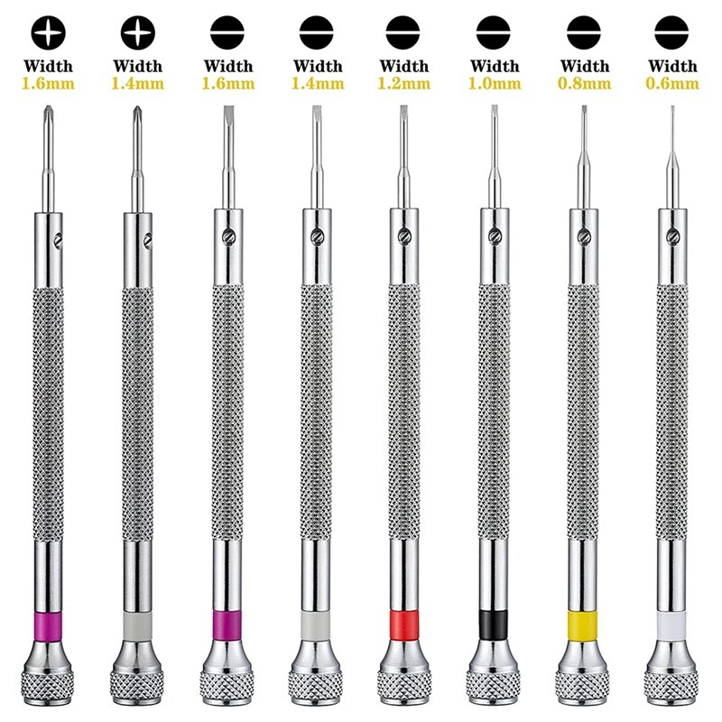 Jeu de tournevis de montre, Micro-précision, bijoux, 0.6-1.6Mm, avec 8 lames de remplacement supplémentaires pour la réparation de montres, 8 pièces