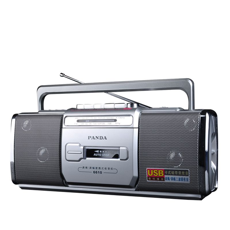 PANDA 6610 Tape Recorder Radio Small Dual Speaker Tape Learn English Playe Two Band Radio: Default Title
