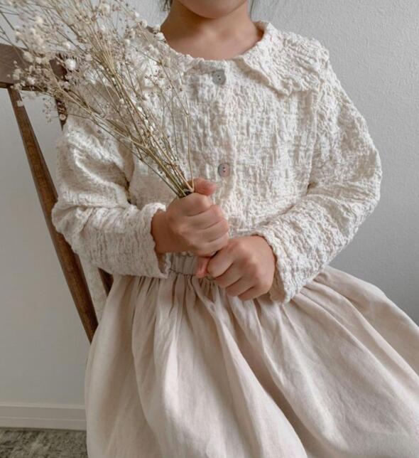 2022 Korea Lente En Herfst Meisjes Bubble Geplooide Mori Ruche Lange Mouwen Gebreide Katoen Leuk Overhemd