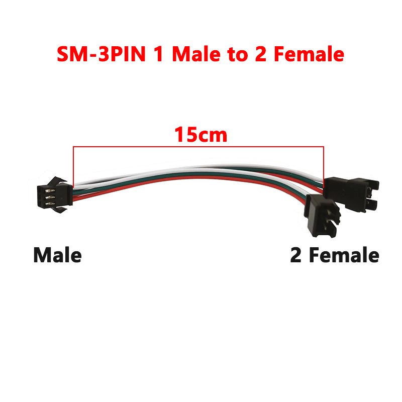 LED Strip JST SM 3P Male Female Connection Harness 1 to 2 3 4 Synchronized Wire 2.54mm Pitch 1M 2M 5M Extension Cable 3Pin AWG22: Gold