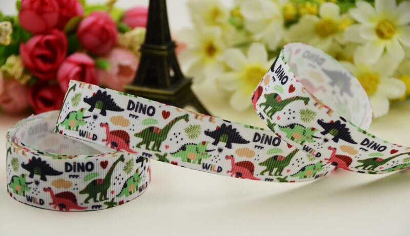 7/8 ''22 Mm, 1" 25 Mm, 1-1/2 "38 Mm, 3 "75 Mm Dinosaurus Gedrukt Grosgrain Lint Partij Decoratie 10 Yards X-02495