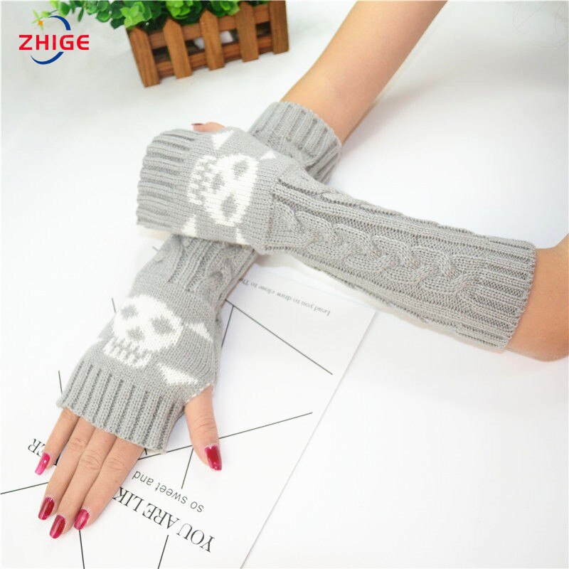 Damskie gotyckie rękawiczki z dzianiny czaszki zimowe rękawiczki męskie rozciągać ciemny Ninja fajne łokieć długość ramię grzałka hipster długie rękawiczki: FZ-FS-SBT-KL-A04