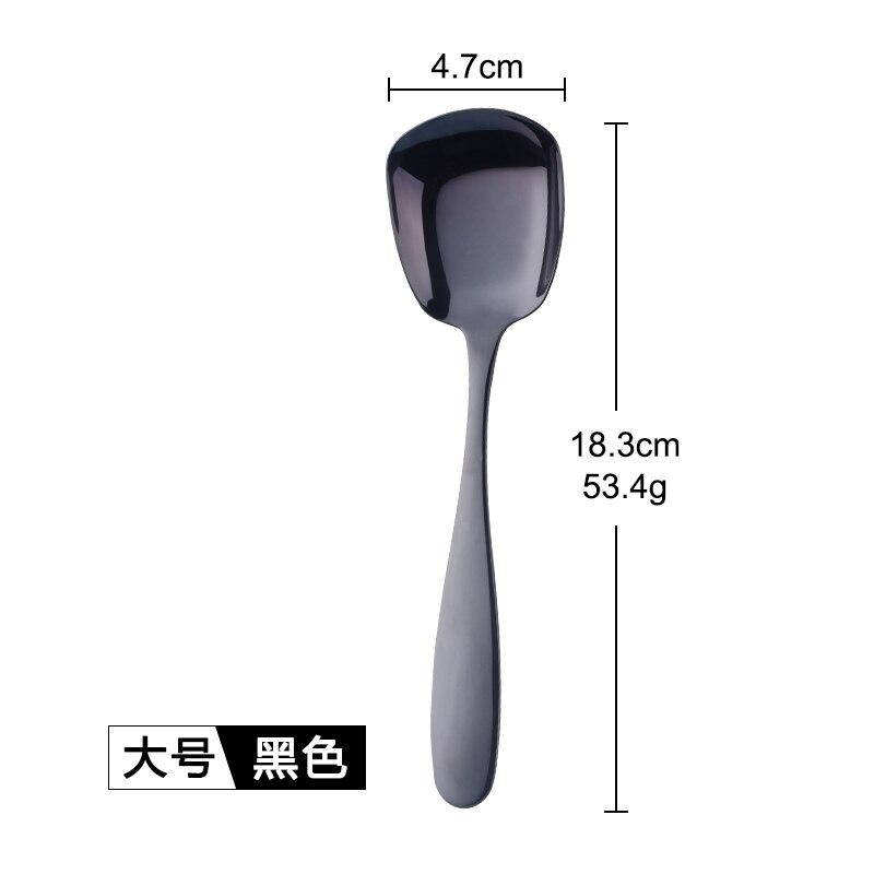Buyer Star Stainless Steel Square Spoon S M L Rice Spoon Set Dinner Sponn Tableware For Kids &amp; Adult Kitchen Accessory: Black Large Size