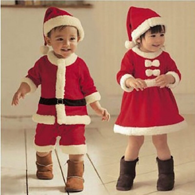 Kids Kind Kerst Cosplay Kerstman Kostuum Peuter Infant X-Mas Outfit 2 delige Set Jurk Jumpsuit + hoed Voor Jongens Meisjes