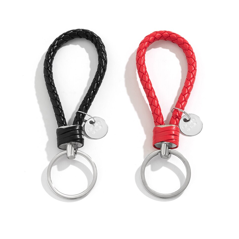 Porte-clés tressé en cuir PU pour hommes et femmes, ULtissée, pendentif de sac bricolage, porte-clé, bibelot de voiture, de bijoux, ensemble de 2 pièces