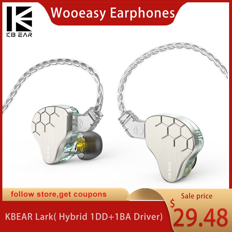 Kbear lark 1dd + 1ba motorista híbrido metal no ouvido fone de ouvido alta fidelidade graves fones com cancelamento de ruído com cabo 4n kbear ks2 kb04