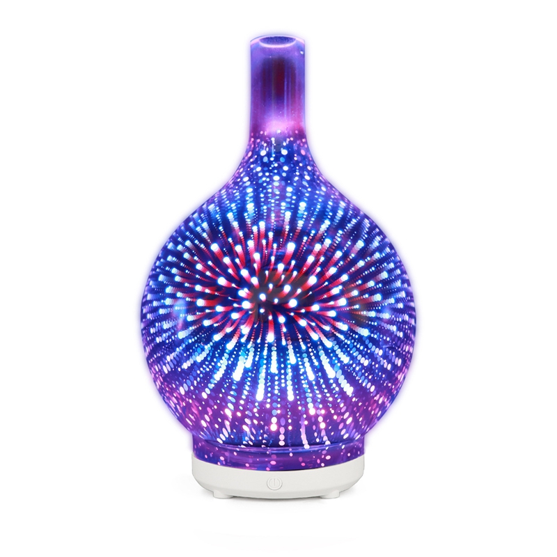 3D Vuurwerk Glas Usb Luchtbevochtiger Met 7 Kleur Led Nachtlampje Aroma Essentiële Olie Diffuser Cool Mist Maker Voor home Office