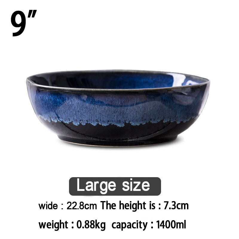 2400ml Super big salad bowl ceramic blue porcelain dropping bowl tableware deep bowl deep blue big capacity bowl: 9inch