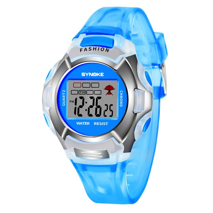Synoke Kinderen Digitale Horloges Jongens Meisjes Led Sport Waterdichte Studenten Alarm Datum Casual Kids Elektronische Horloge: Blue
