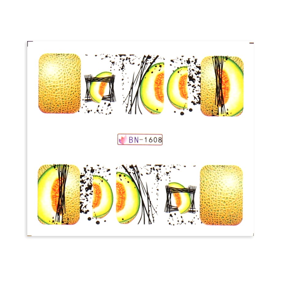 Sommer vand nail art klistermærker frugt med edderkoppe linjer transfer decals kiwi citron avocado manicure skyder bebn 1597-1608-1: Bn -1608