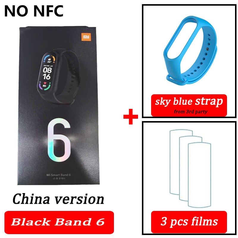 Xiaomi Mi Band 6 wersja globalna kolor AMOLED tlen krwi inteligentny zespół Fitness Traker tętno Bluetooth: black China skyblue