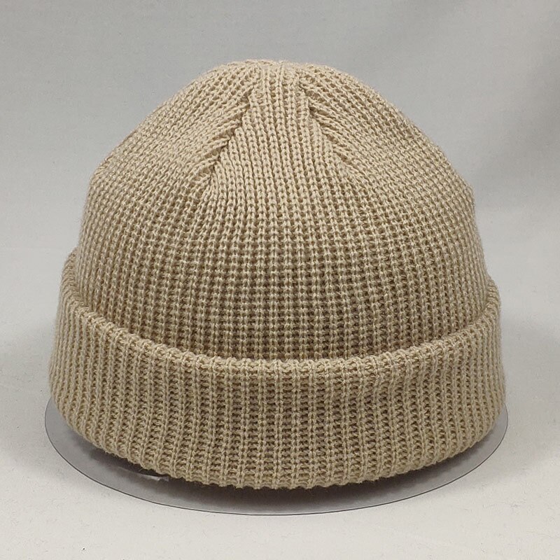 Lyhyt yksinkertainen hihansuut hattu pipot naiset miehet talvi neule pääkallo lippalakki hip hop katuvaatteet neonkeltainen neonoranssi kirkkaan vihreä: Beige