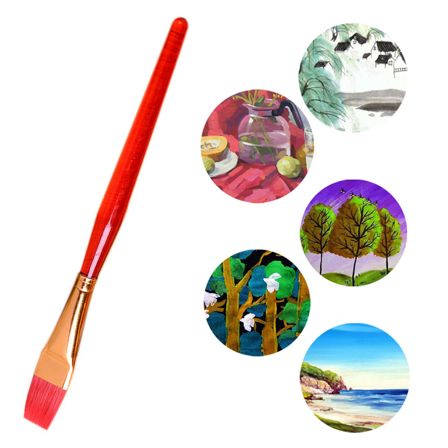 Set van 6 kleurrijke nylon haarverfkwasten voor acryl, aquarellen, gouache, olieverf, beginners, kinderen, volwassenen, schilderbenodigdheden