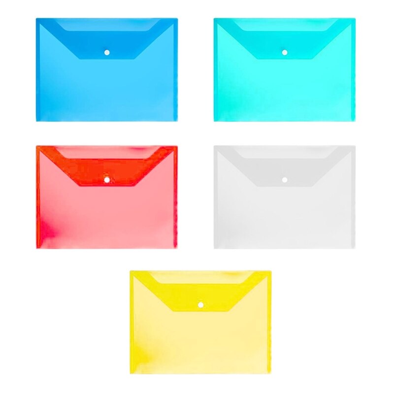 10Pcs Clear File Wallets Set Document Storage Bag Letter Size File Folder with Pocket Button Lock for Office Women Men
