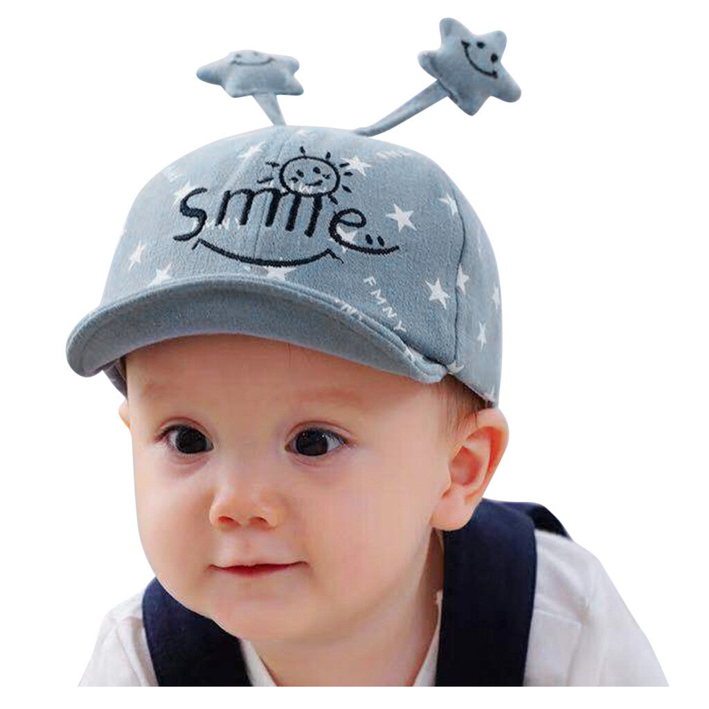 Infant Baby Hats Cartoon Beer Baseball Caps For Baby Boys Girls Spring Autumn Smile Letter Print Hats: Blue