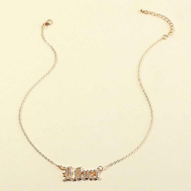 Donarsei-collar con constelaciones de diamantes de imitación para mujer, con letras clásicas en inglés, signo del zodiaco, de cumpleaños: Libra