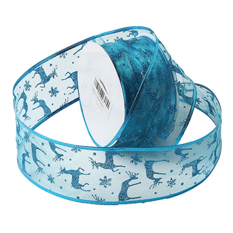 50 meter/rol glitter transparant organza kerst elandlint voor bruiloftsfeest: Blauw