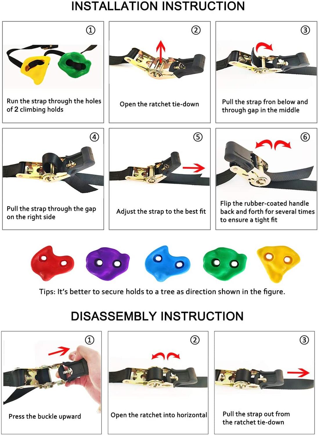 12 Tree Climbing Holds for Kids Climber, Adult Climbing Rocks with 6 Ratchet Straps for Outdoor