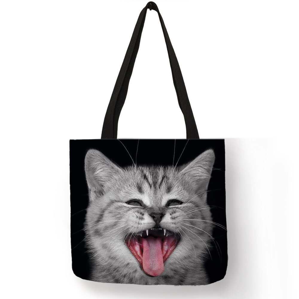 3 D Vivid Cat Herbruikbare Boodschappentas Vrouwen Casual Totes Zakken Met Print Linnen Handtassen: 002