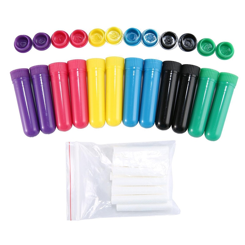 10 Stuks Gekleurde Plastic Blanco Nasale Aromatherapie Inhalers Buizen Sticks Met Wieken Voor Essentiële Olie Neus Container